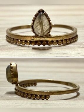 Antique Dainty Southwestern Copper Leaf Gemstone Ring, Size 10